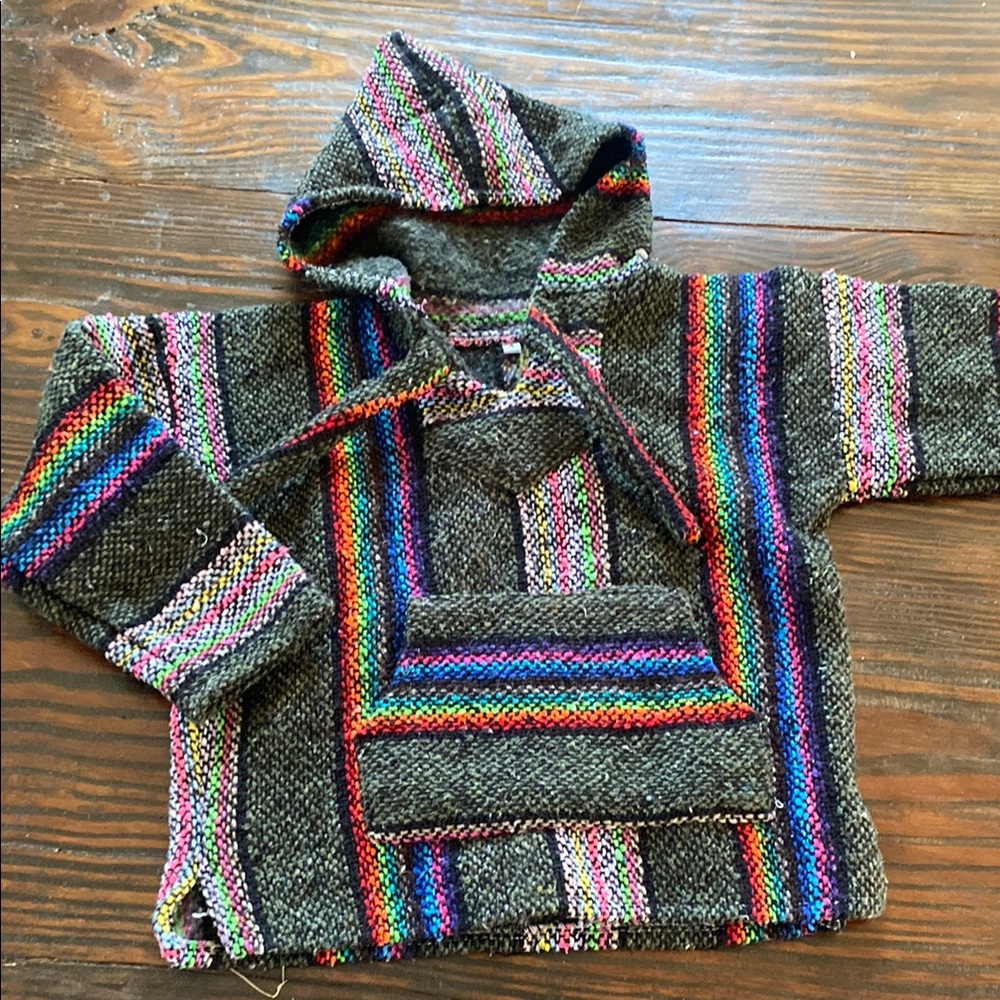 Multicolor Striped Kids Hoodie beach boho Aztec size 4 Mexican